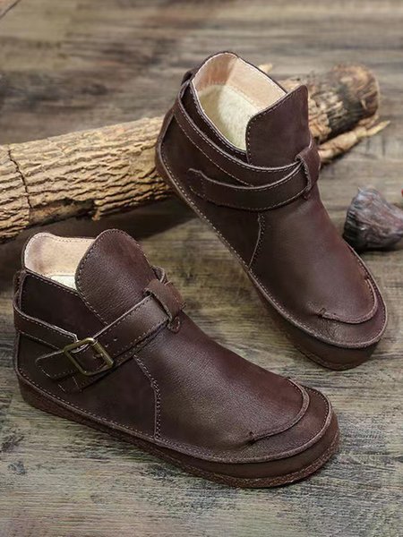 

Vintage Buckle Warm Fleece Ankle Boots, Deep brown, Boots