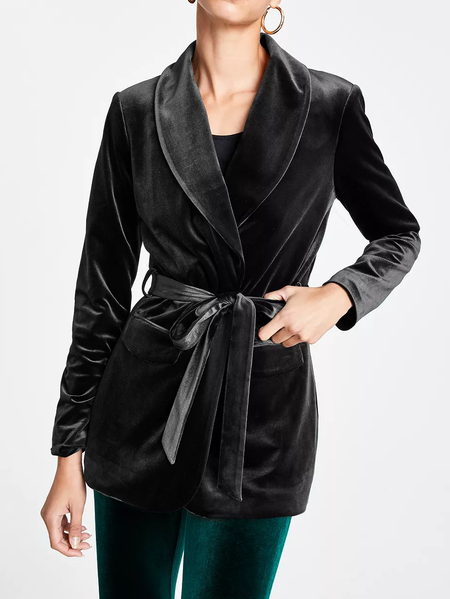 

Lapel Collar Plain Casual Regular Fit Blazer, Black, Blazers