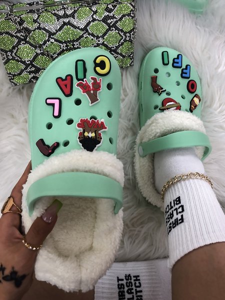 

Text Letters Decor Casual EVA Vented Clogs Sandals, Green, Slippers