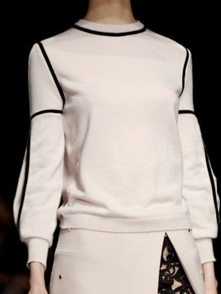

Regular Fit Elegant Wool/Knitting Crew Neck Sweater, White, Pullovers