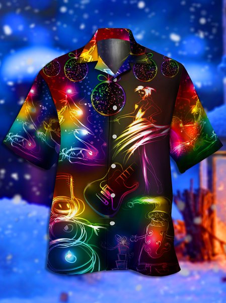 

Ombre Christmas Short Sleeve Aloha Shirt, Multicolor, Men Shirts