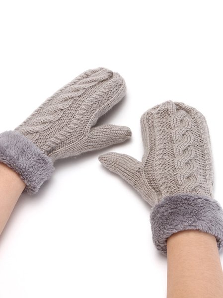 

Twist Pattern Plush Woven Full Cover Gloves Autumn Winter Warmth Thickening Accessories, Light gray, Women Gloves