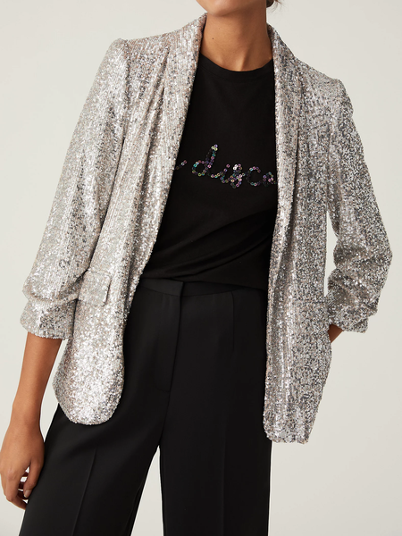 

Casual Plain Regular Fit Jacket, Silver, Jackets