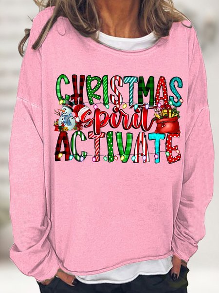

Women's Christmas Spirit Activate Snowman Graphics Print Crew Neck Christmas Casual Cotton-Blend Sweatshirt, Pink, Hoodies&Sweatshirts