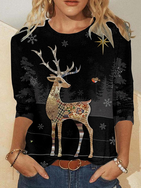 

Womens Christmas Reindeer Casual Top, As picture, Long sleeves