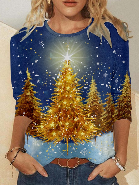 

Women‘s Casual Christmas Light Crew Neck Top, As picture, Long sleeves