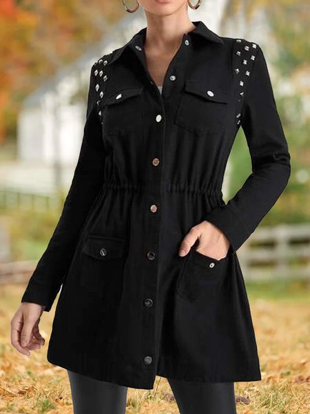 

Pearls Beaded Flap Pocket Coat, Black, Outerwear