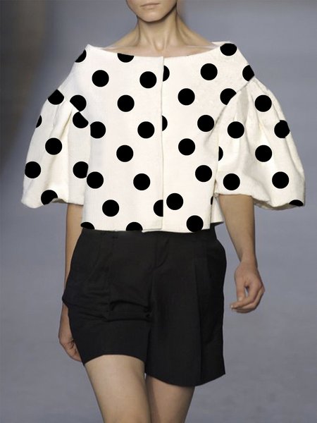 

Loose Elegant Polka Dots Jacket, Black-white, Jackets