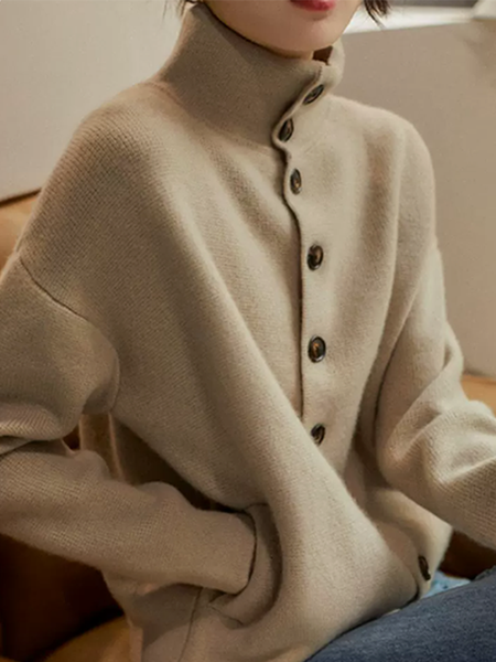 

Crew Neck Simple Regular Fit Sweater, Khaki, Pullovers