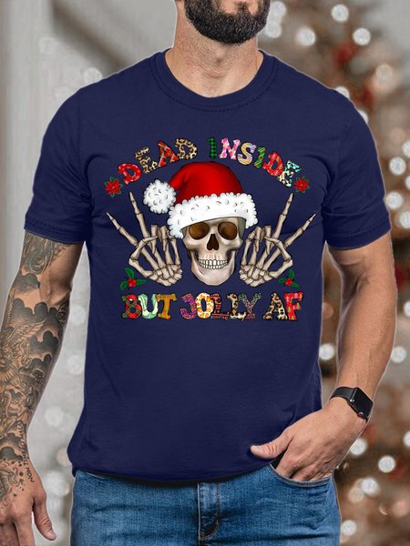 

Men's Christmas Dear Insidebut Jolly Af Graphics Print Skull Casual Loose Cotton T-Shirt, Purplish blue, T-shirts