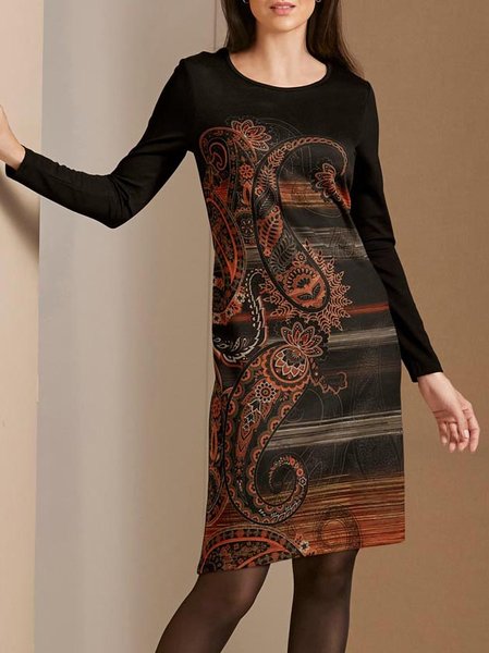 

Paisley Crew Neck Casual Dress, Multicolor, Mini Dresses