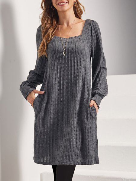 

Square Neck Loose Casual Plain Dress, Gray, Mini Dresses