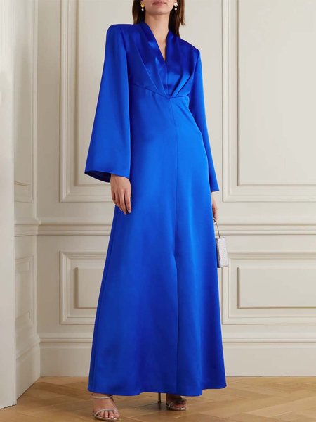 

Regular Fit Plain V Neck Elegant Dress & Party Dress, Blue, Maxi Dresses