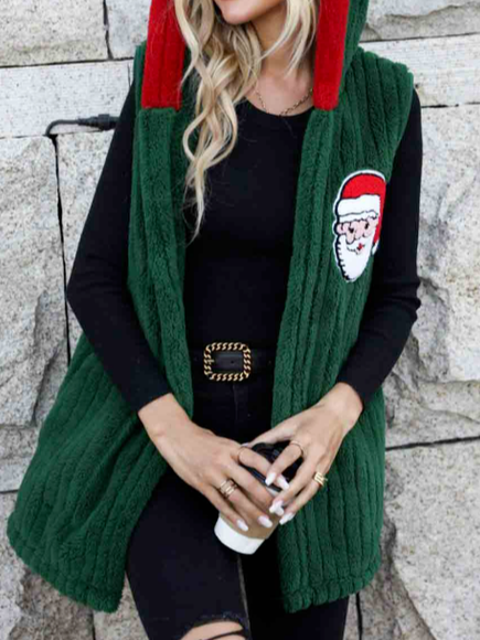 

Regular Fit Hoodie Santa Claus Casual Vest, Green, Outerwear