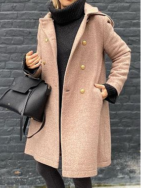 

Hoodie Plain Casual Loose Overcoat, Apricot, Coats