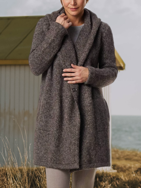 

Hoodie Boho Plain Sweater Coat, Deep gray, Cardigans