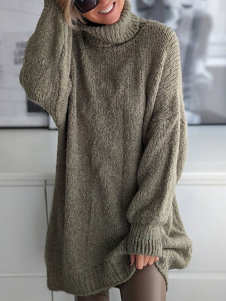 

Acrylic Plain Turtleneck Casual Dress, Green, Dresses