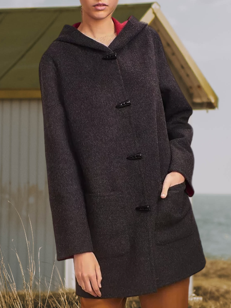 

Boho Plain Woolen Overcoat, Deep gray, Outerwear