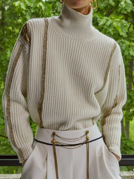 Plain Urban Turtleneck Regular Fit Sweater, White, Pullovers