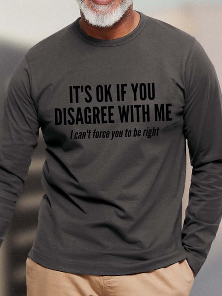 

Men Ok Disagree Force Casual Text Letters T-Shirt, Gray, Long Sleeves