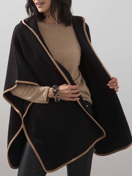 

Three Quarter Loose Urban Hoodie Color Block Overcoat, Black, Coats