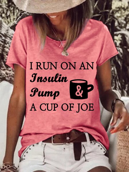 

Lilicloth X JI I Run On An Insulin Pump And A Cup Of Joe Womens T-Shirt, Red, T-shirts