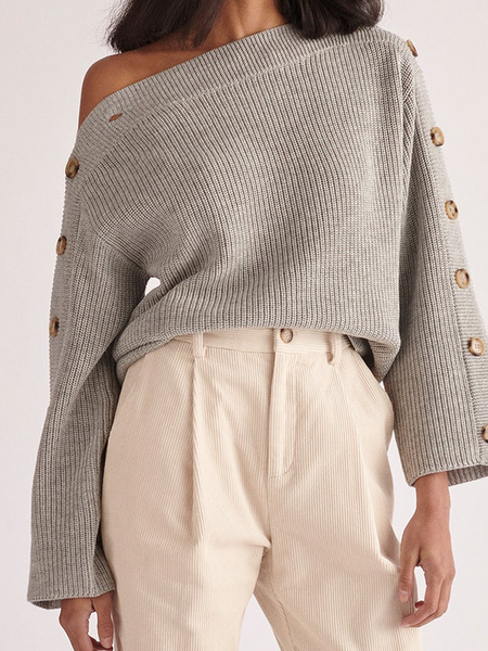 

Wool/Knitting Casual Regular Fit Plain Sweater, Gray, Pullovers
