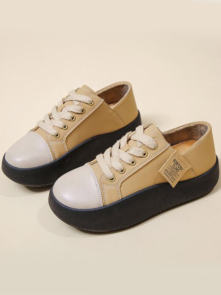 

Retro Plush Warm Casual Platform Sneakers, Yellow, Creepers & Wedges