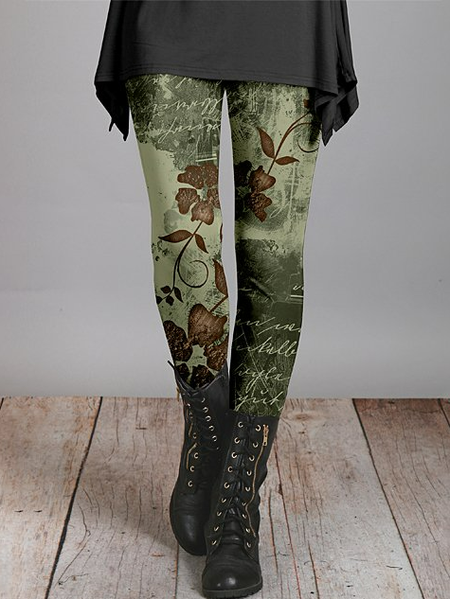

Tight Casual Jersey Floral Leggings, Multicolor, Leggings