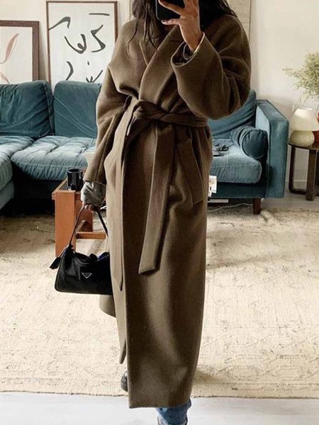 

Long sleeve Lapel Collar Regular Fit Urban Plain Overcoat, Coffee, Coats