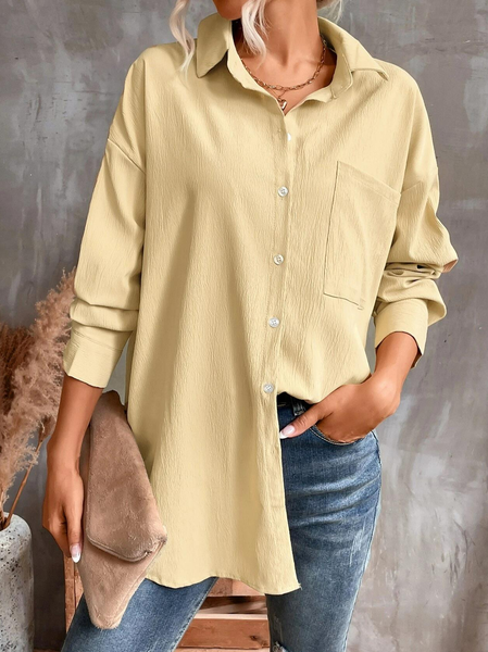 

Casual Pocket Front Drop Shoulder High Low Shirt, Yellow, Shirts & Blouses