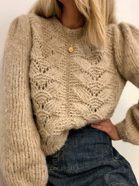 

Crew Neck Plain Casual Wool/Knitting Sweater, Khaki, Sweaters