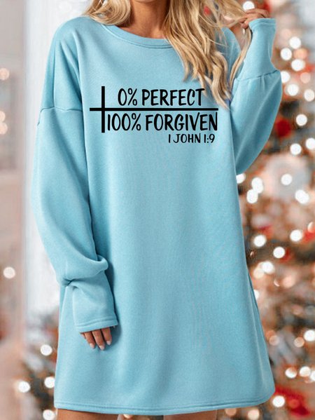 

0% Perfect 100% Forgiven John1:9 Women's Long Sleeve Sweatshirt Dress, Light blue, Dresses