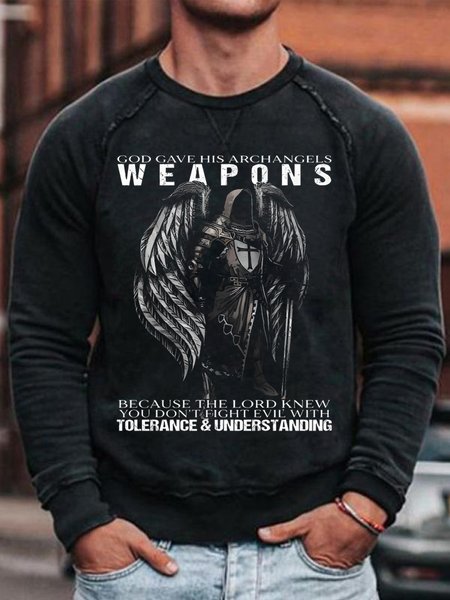 

Men's God Gave His Archangels Weapons Funny Graphics Print Loose Cotton-Blend Casual Text Letters Sweatshirt, Black, Hoodies&Sweatshirts