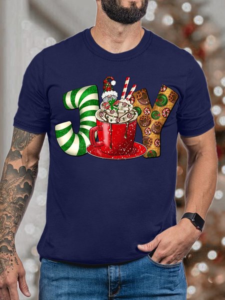 

Men's Christmas Gnome Joy Graphics Print Casual Loose Cotton T-Shirt, Purplish blue, T-shirts