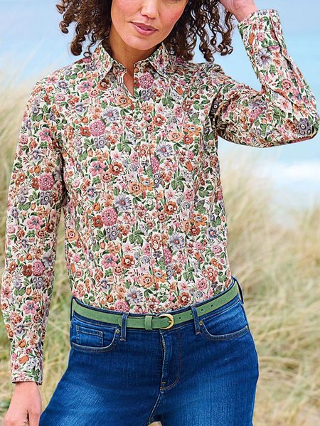 

Casual Floral Shirt Collar Regular Fit Blouse, Multicolor, Blouses & Shirts