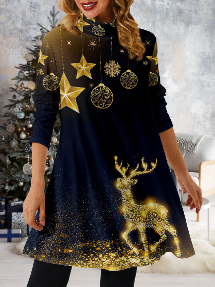 

Women’s Christmas Elk Casual Dress, Deep blue, Dresses