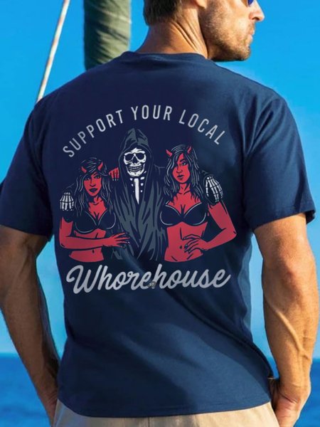 

Men's Support Your Local Funny Graphics Print Casual Text Letters Crew Neck T-Shirt, Purplish blue, T-shirts