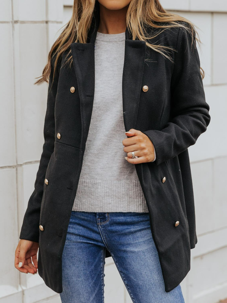 

Woolen Casual Shawl Collar Overcoat, Black, Coats