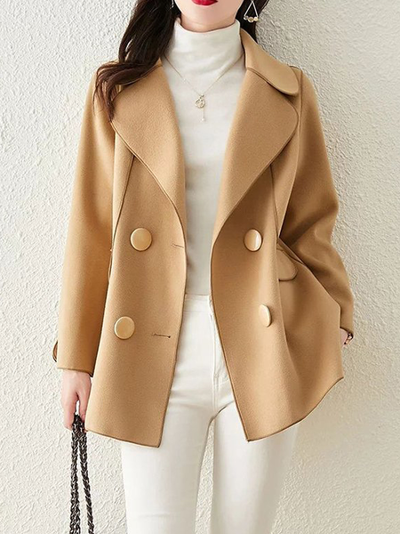 

Plain Lapel Collar Loose Urban Lapel Collar Long sleeve Jacket, Khaki, Jackets