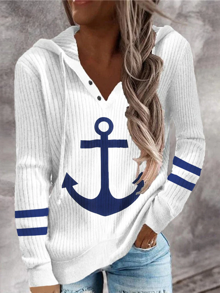 

Buckle Loose Casual Hoodie Sweater, White, Sweaters