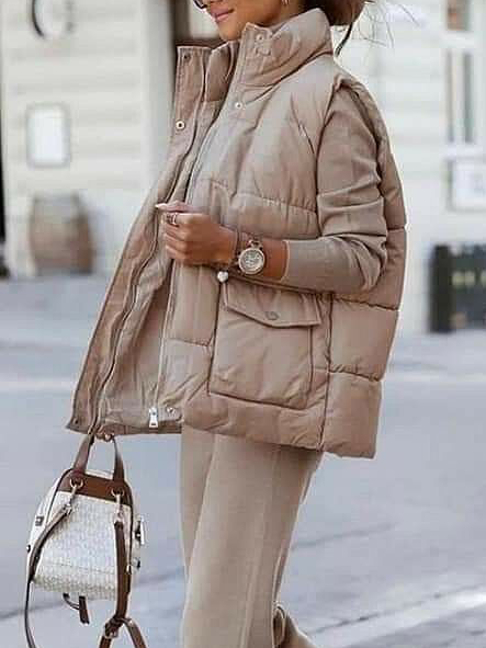 

Casual Loose Stand Collar Vest, Apricot, Vests and Gilets