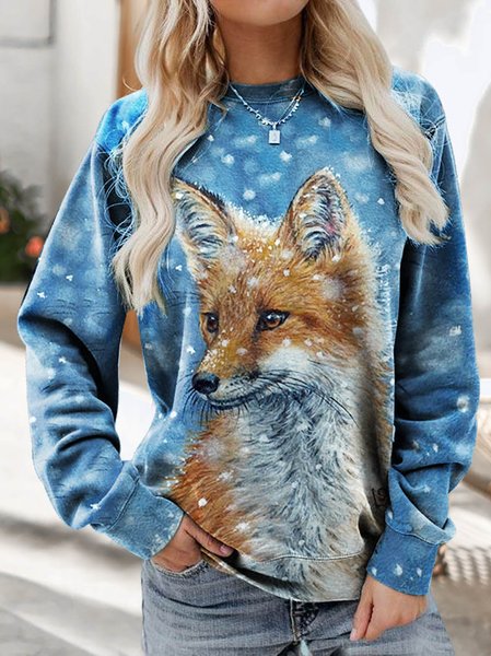 

Casual Snowflake Fox Loose Knit Sweatshirt, Blue, Hoodies & Sweatshirts
