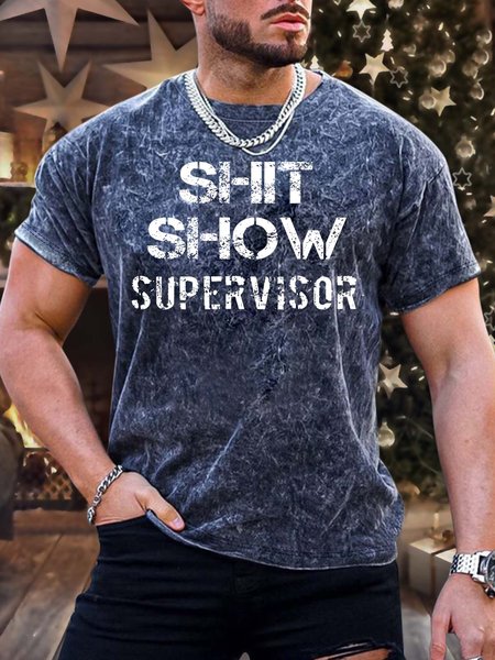 

Men’s Shit Show Supervisor Text Letters Crew Neck Regular Fit Casual T-Shirt, As picture, T-shirts