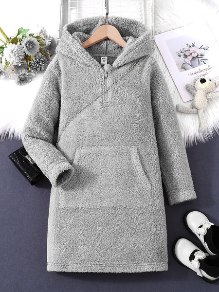 

Plain Casual Hoodie Loose Dress, Gray, Dresses