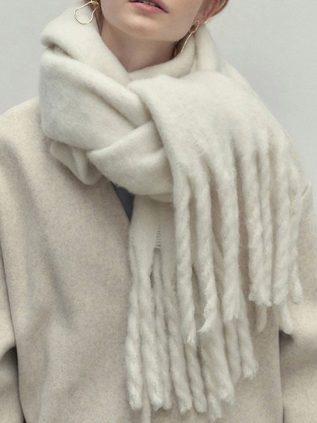 

Beige Wool Woven Long Scarf Casual Vintage Accessory, Accessories