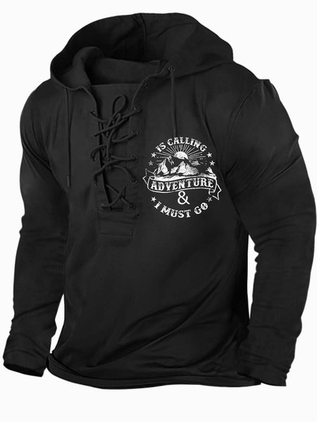 

Men’s Is Calling Adventure I Must Go Casual Text Letters Regular Fit Sweatshirt, Black, Hoodies&Sweatshirts