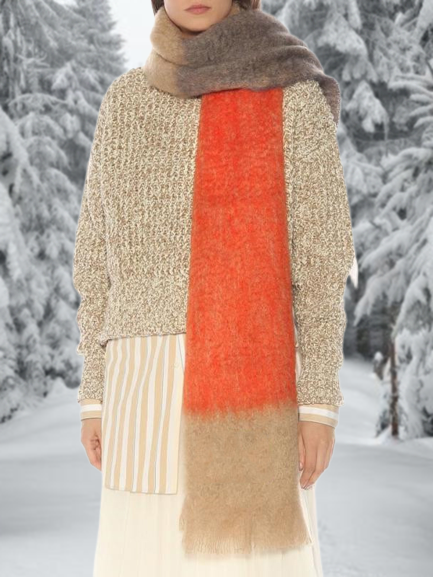 

Contrast Color Wool Woven Long Scarf Casual Vintage Outdoor Accessory, Camel, Accessories
