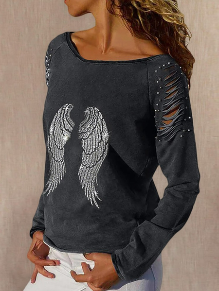 

Casual Crew Neck Regular Fit Animal Top, Deep gray, Tops