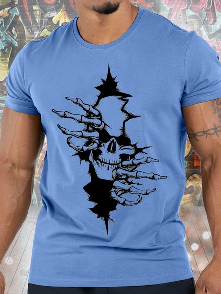 

Men's Skull Taunt Funny Graphics Print Casual Cotton Text Letters Loose T-Shirt, Blue, T-shirts